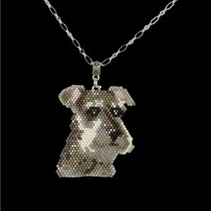 Hand crafted Beaded Schnauzer Dog Pendant Necklace Silver Plated Chain